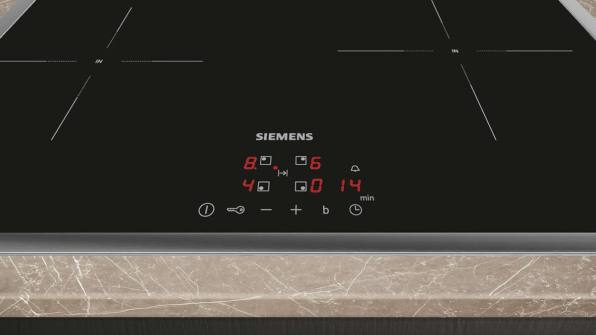Siemens EH645BFB6E, Stiftung Warentest Testsieger*, iQ300, Induktionskochfeld, 60 cm, Schwarz, Mit Rahmen aufliegend, TouchControl, powerBoost, Timer, Kindersicherung