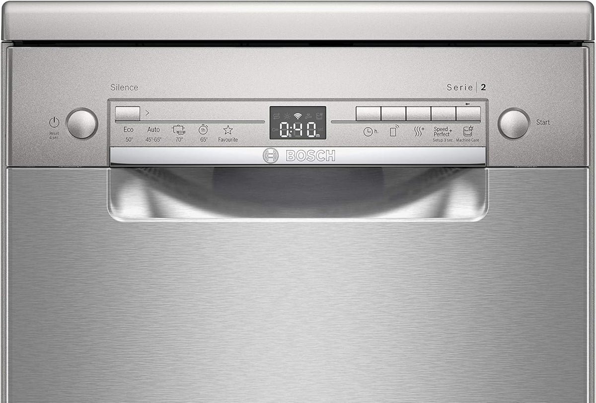 Bosch SPV2IKX10E Serie 2 Smarter Geschirrspüler vollintegriert, 45 cm breit, Besteckkorb, Extra Trocknen auf Knopfdruck, InfoLight roter Lichtpunkt am Boden, AquaStop Schutz gegen Wasserschäden, Weiß
