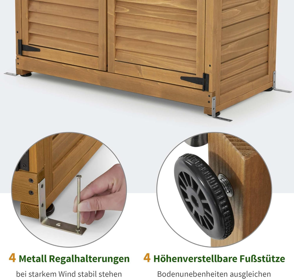 M MCombo Gartenschrank Gartenhaus Holz Wetterfest, Geräteschrank Gerätehaus Outdoor, für Außenbereich Garten Terrasse, Geräteschuppen mit 2 Bewegliche Regale, 57×109×180 cm, 1152 (Natur)
