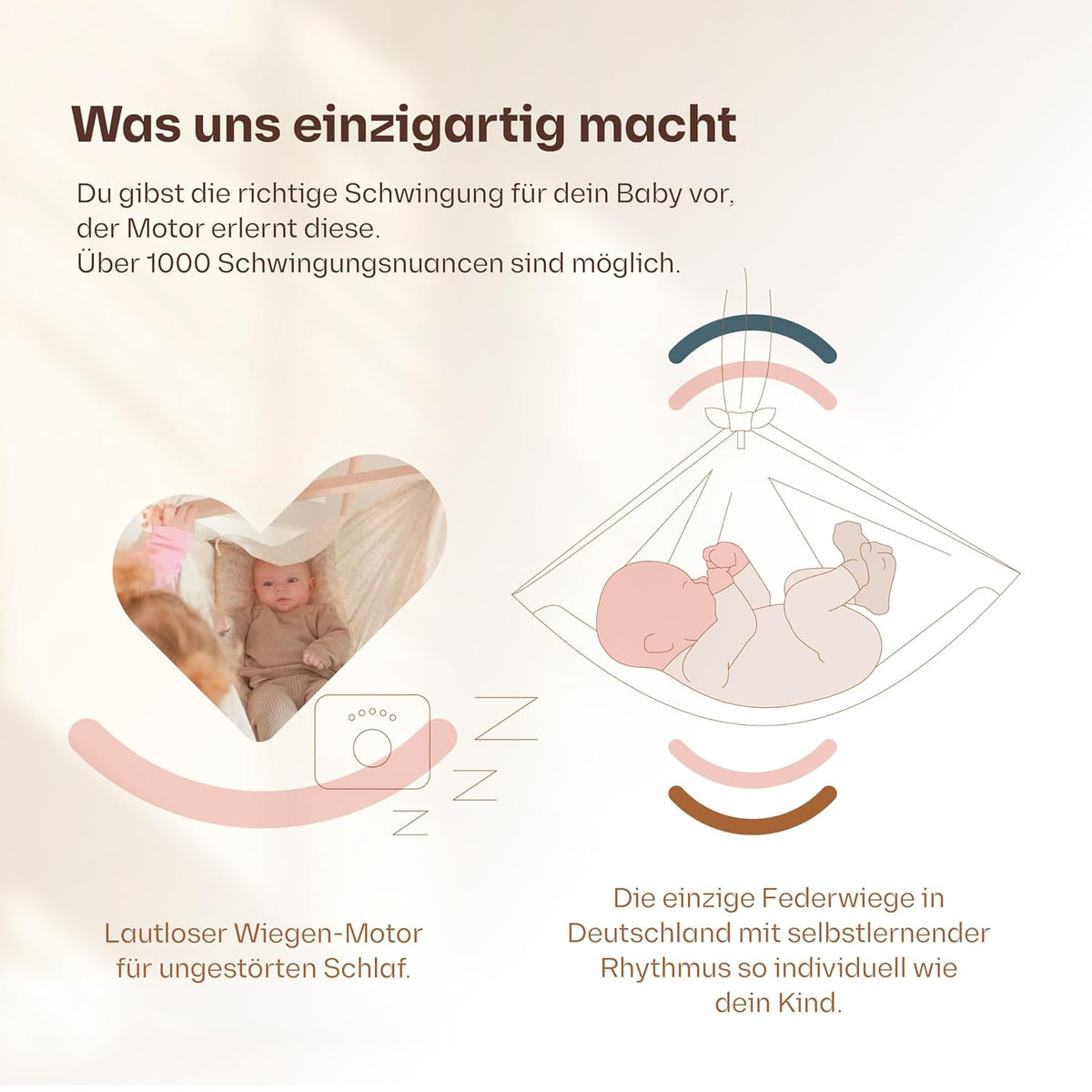 Lottili Federwiegen Motor | lautlos & selbstlernend | mit Timer & Dauermodus | fein einstellbare Schwingung | ab 3 kg | Made in Germany