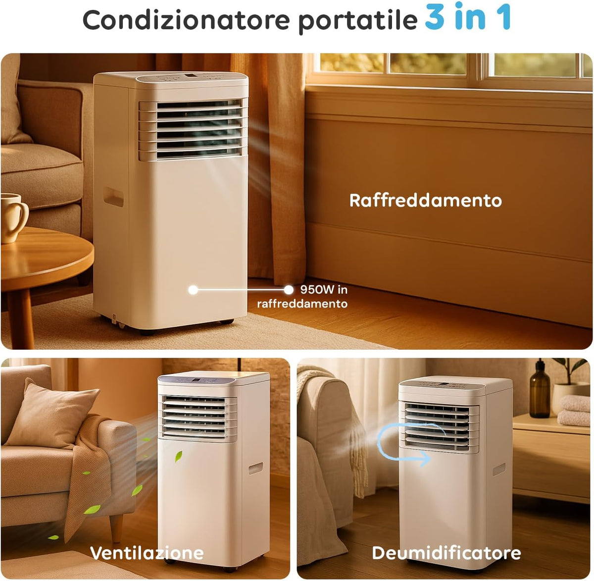 Avilia Mobiles Klimagerät 9000 BTU 3 in 1 â€?Luftentfeuchter, Kühler und Ventilator | Klimagerät ohne Außeneinheit für Zuhause und Büro