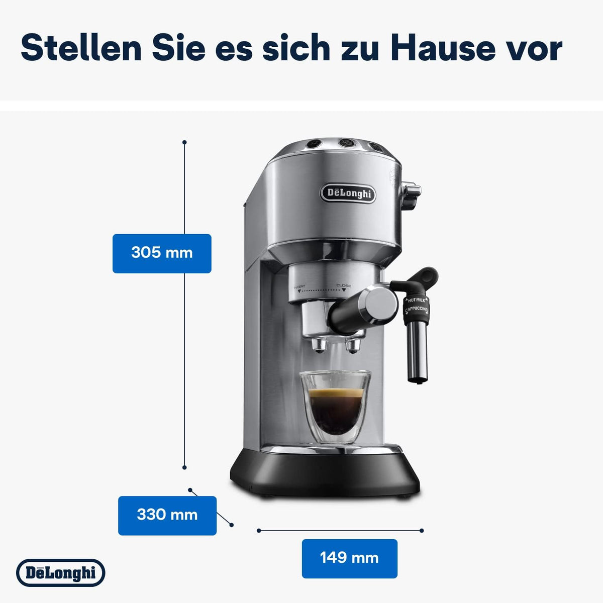 De'Longhi Dedica Style EC 685.M â€?Espresso Siebtrgermaschine, Espressomaschine mit professionellem Milchaufschumer, nur 15 cm breit, für Kaffeepulver oder ESE Pads, 1 l Wassertank, silber