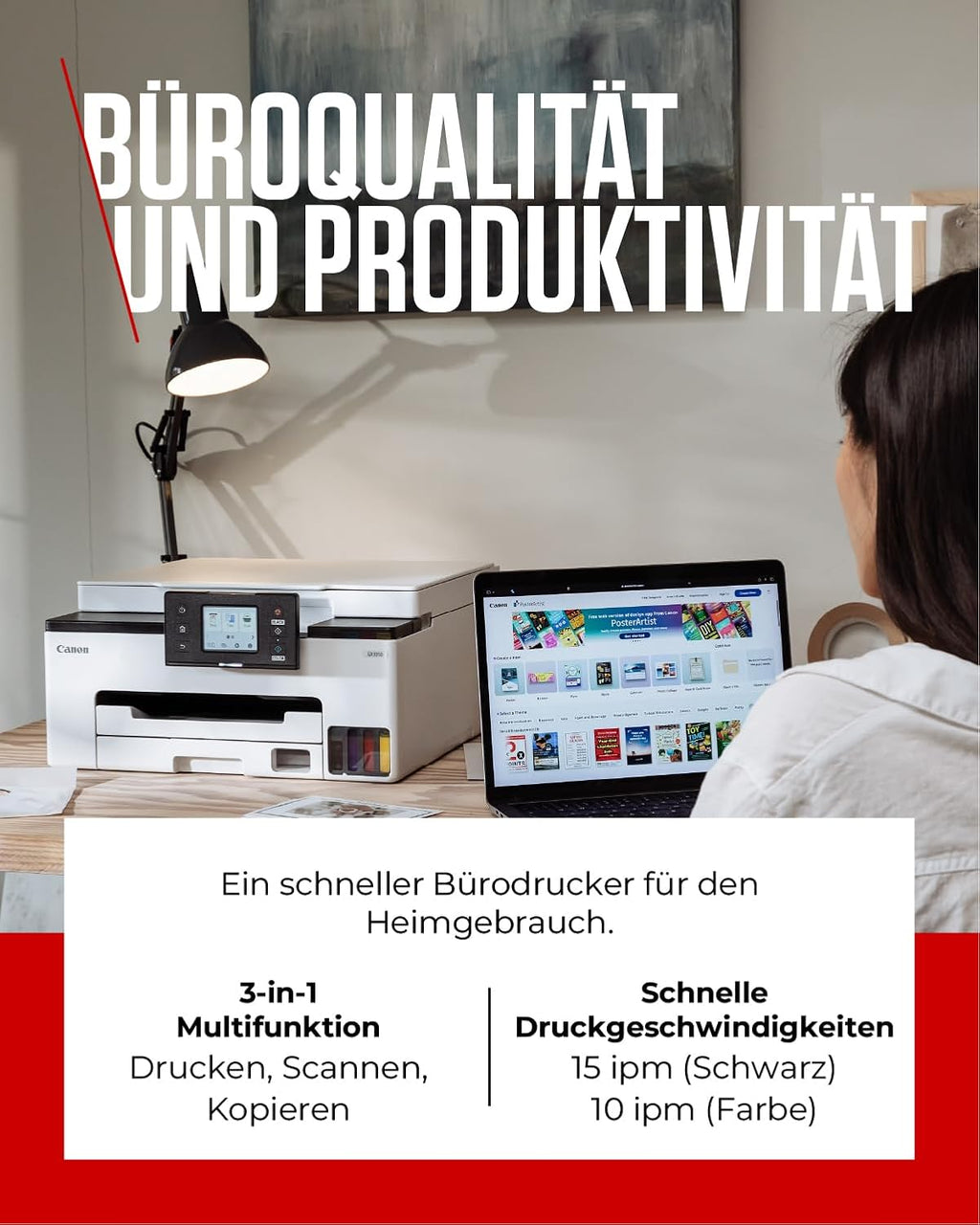 Canon MAXIFY GX1050 Tintenstrahldrucker 3-in-1 Multifunktionsdrucker MegaTank (Drucker, Scanner, Kopierer, WLAN, Cloud, Duplexdruck, 250 Blatt Kassette, Tintentank) Enthält 6 x Tintenflaschen
