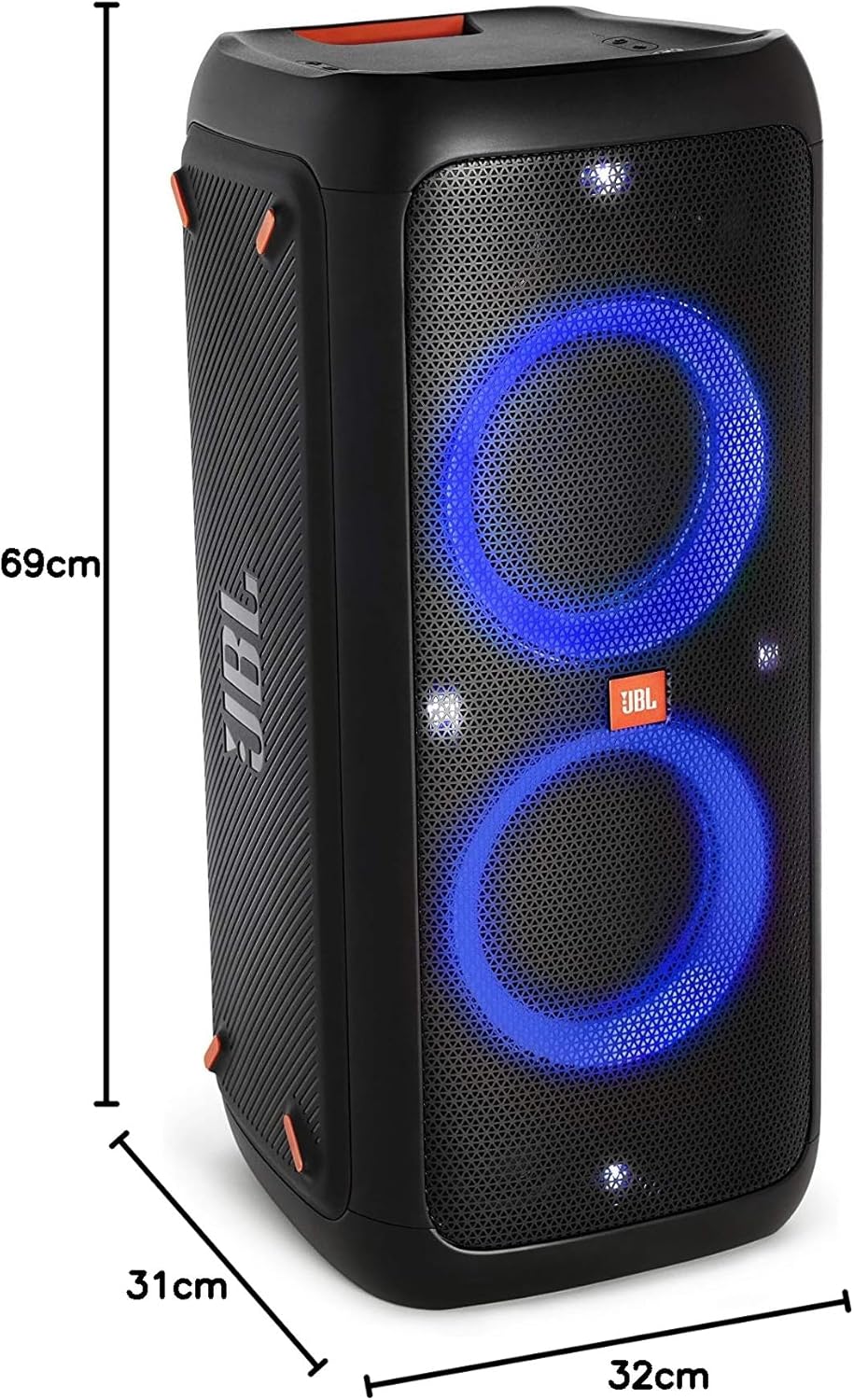 JBL PartyBox 710 - Schwarz â€?Trag - und rollbarer Bluetooth Party-Lautsprecher mit Lichteffekten â€?Spritzwassergeschützte, mobile Musikbox