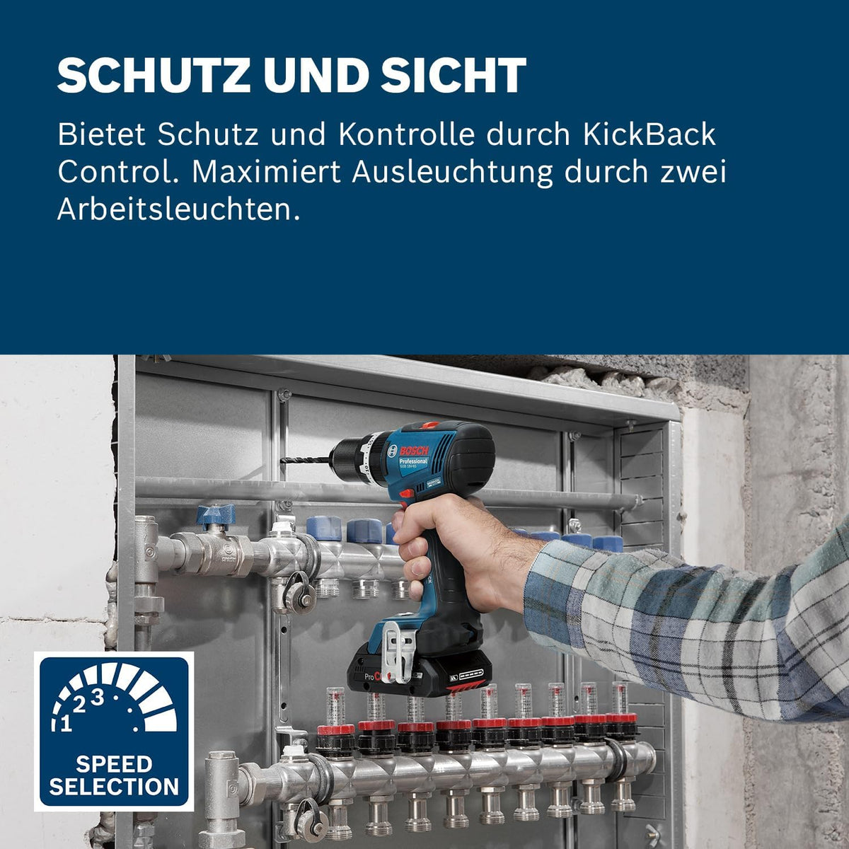 Bosch Professional 18V System Akku-Bohrschrauber GSB 18V-65 (bürstenloser Motor, Kopflänge 175, inkl 2x Akku GBA 18V 5.0Ah, Ladegerät GAL 18V-40, L-BOXX)