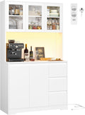 FirFurd Küchenschrank mit LED und Steckdosenleiste Buffetschrank Küchenschrank mit Arbeitsplatte und 3 Schubladen Küchenbuffet mit Verstellbares Regal Sideboard für Küche 180x100x38.5 cm weiß