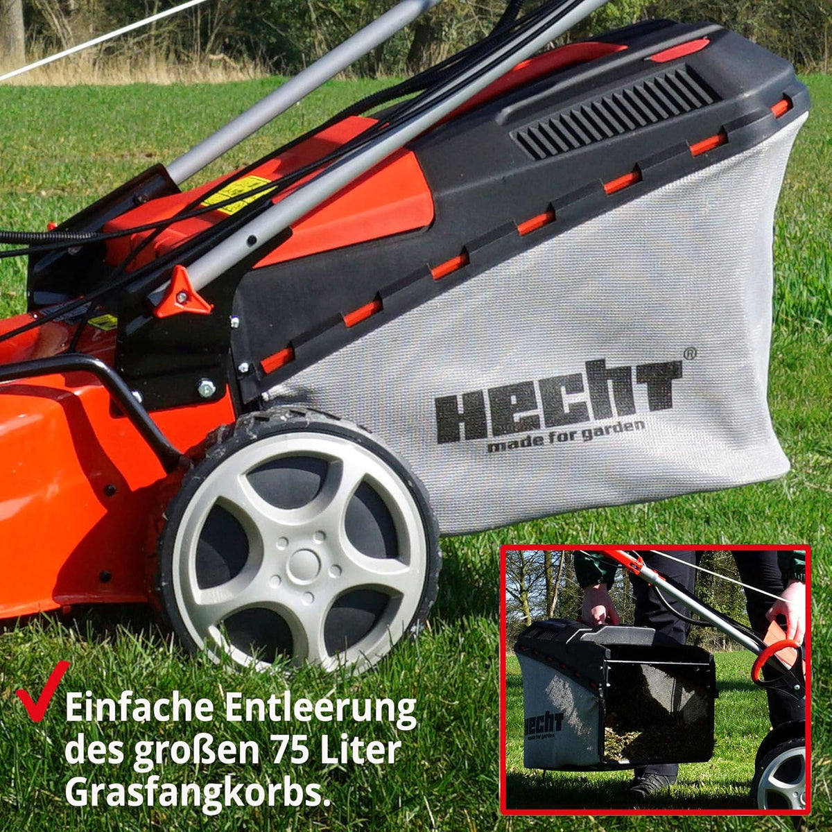 HECHT 5-IN-1 Benzin Rasenmäher â€?leistungsstarker 4 Takt Eco Motor 4,4 kW (6,0 PS) â€?Elektrostart â€?53 cm Schnittbreite â€?75 l Fangkorb â€?Radantrieb â€?patentierte Räder â€?Mulchmäher
