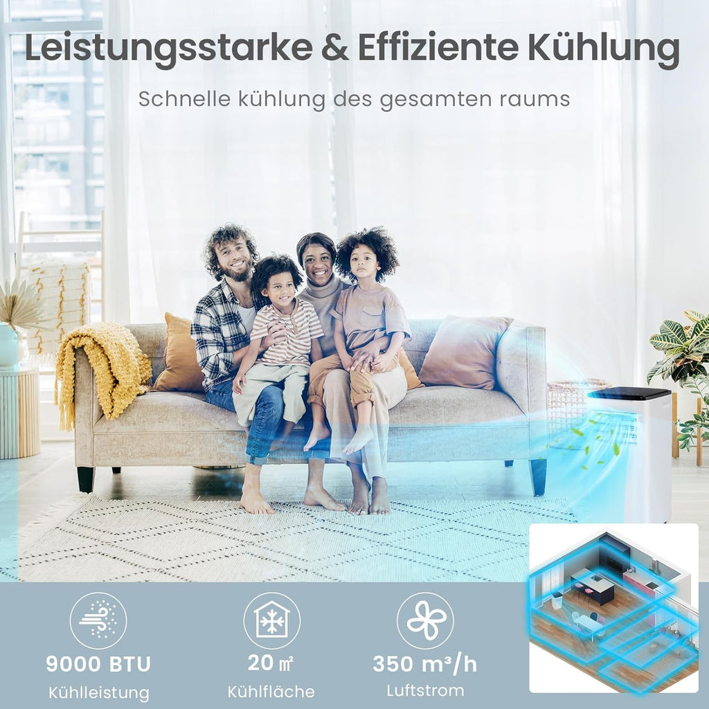 COSTWAY 9000 BTU mobile Klimaanlage mit Abluftschlauch, 4 in 1 Klimagerät mit Kühlen, Ventilator, Heizen & Entfeuchter, Kühlgerät mit Schlafmodus, 24H Timer, Fernbedienung