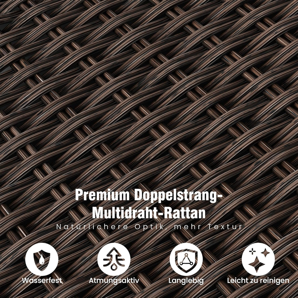 Amopatio Relaxliege Liegesessel, Rattan Sonnenliege mit Verstellbar Rückenlehne und Klapptisch, Outdoor Gartensessel wetterfestes, für Terrasse, Garten, Balkon â€?Beige & Braun