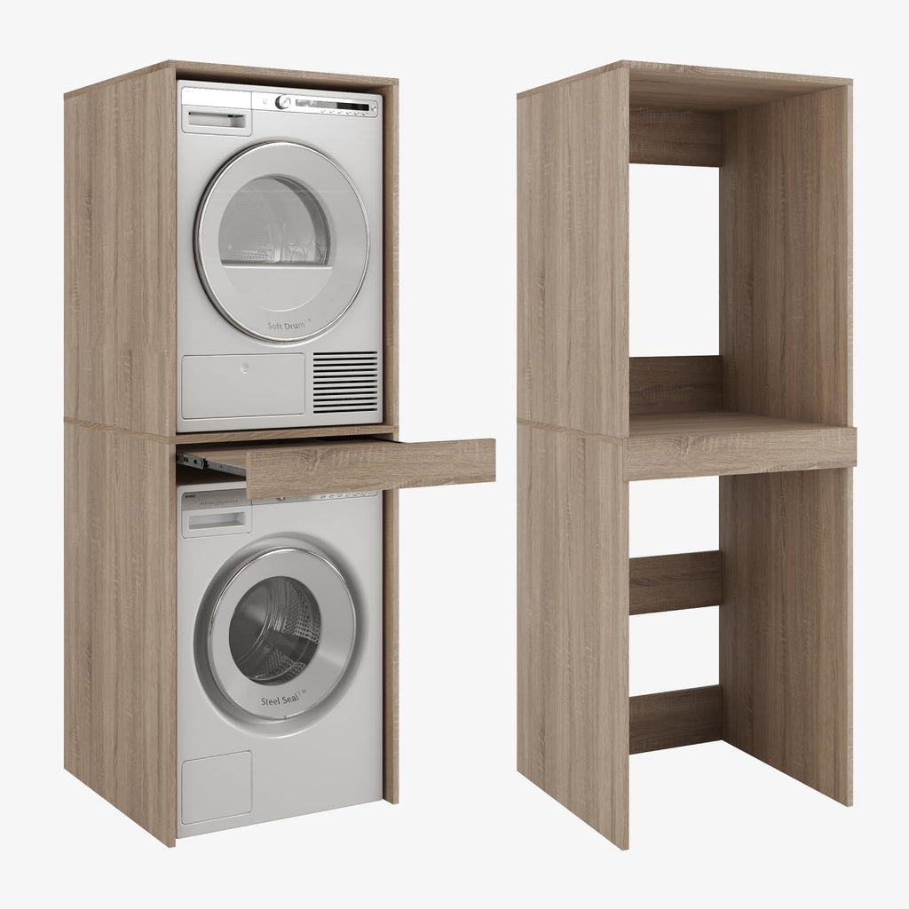 PLATAN ROOM Waschmaschine Trockner Schrank mit Ausziehbrett â€?Waschmaschinenschrank für Waschmaschine & Wäschetrockner â€?Überbauschrank 187 x 65 x 66 cm (Eiche Sonoma)