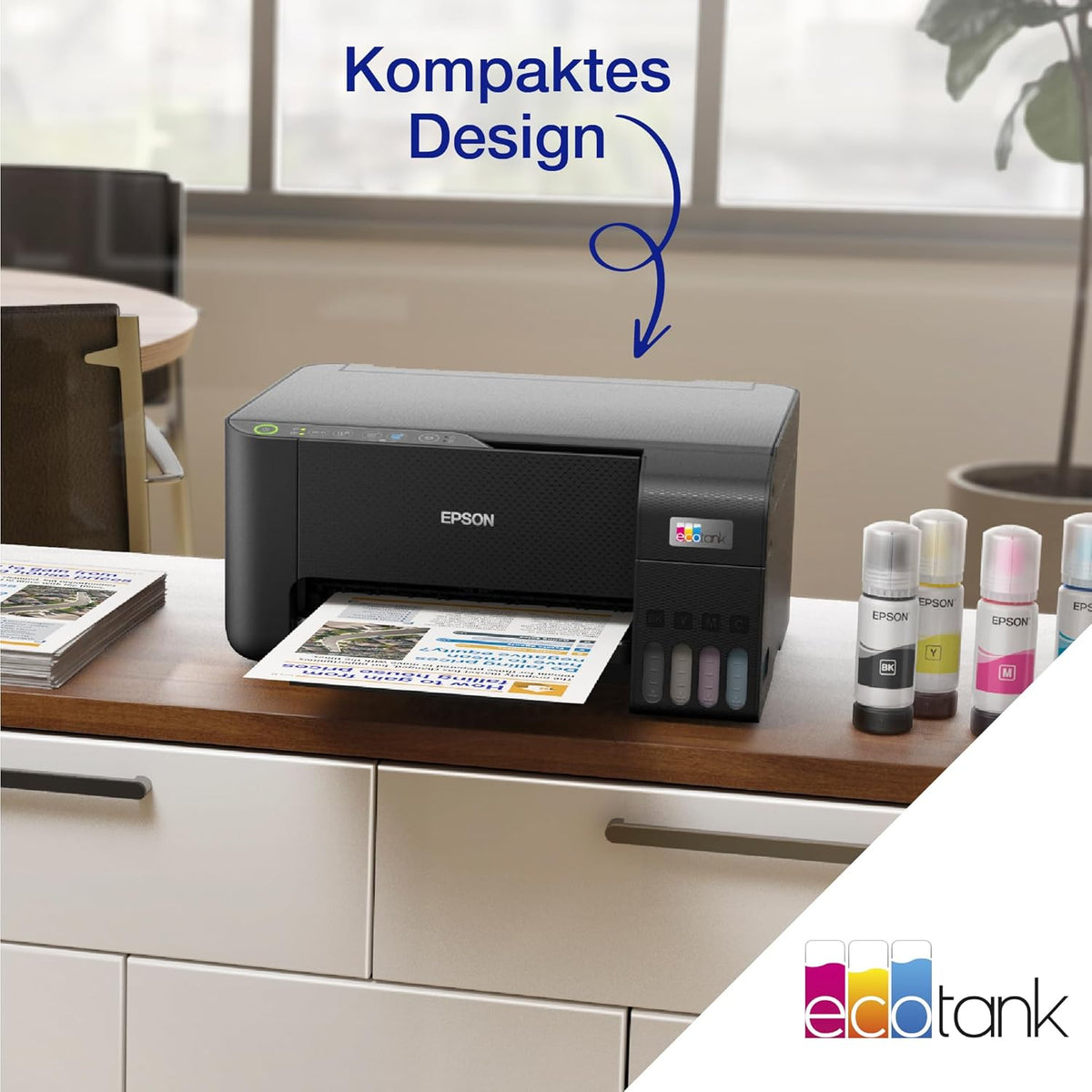 EcoTank ET-2862 Multifunktionsdrucker 3-in-1 A4, nachfüllbare Tanks, hohe Kapazität, 4 Flaschen enthalten 4500 Seiten B/N 7500 Seiten, Farbe, LCD-Display, USB, Wi-Fi/Direct beidseitig, Schwarz