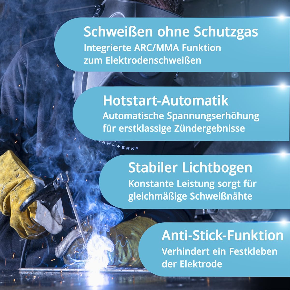 STAHLWERK Schweißgerät MIG/MAG 200 ST â€?Vollausstattung â€?IGBT Inverter mit 200 A, Schutzgasgerät mit synergischem Drahtvorschub, FLUX/Fülldraht geeignet, Lift-TIG und MMA/E-Hand (ARC) funktionsfähig