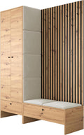Mirjan24 Garderoben-Set Melire III, Kleiderschrank Schuhschrank Lamellen Paneel mit Kleiderhaken Gepolstertes Paneel/Wandpaneel Kleiderstange Wandgarderobe Flurgarderobe (Eiche Artisan, Manila 02)
