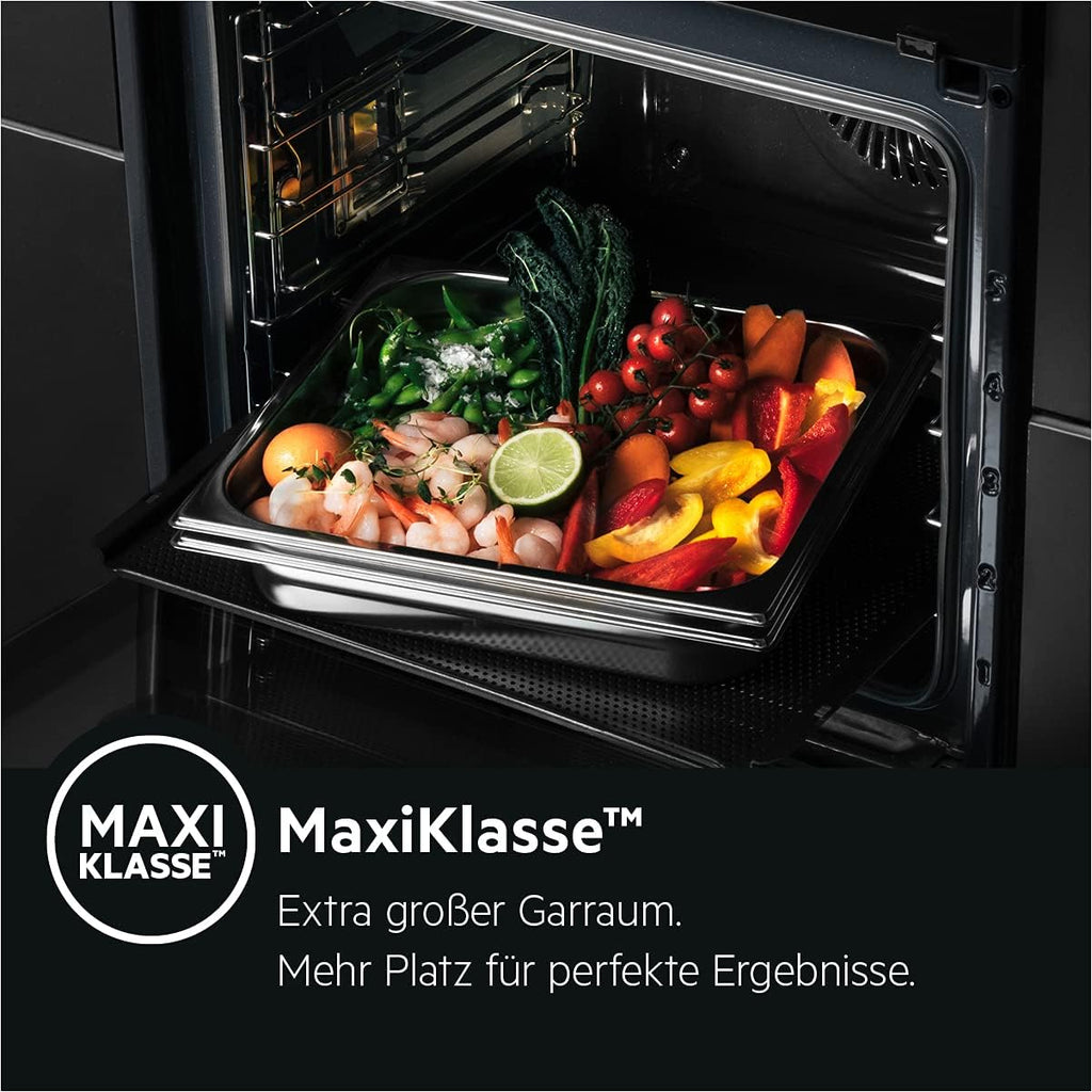 AEG Einbaubackofen â€?Serie 5 Ringheißluft: Gleichmäßige Garergebnisse auf 3 Ebenen â€?Pyrolyse Selbstreinigung â€?25 Automatikprogramme â€?LED-Touchdisplay â€?Schnellaufheizung â€?Schwarz â€?BPE53516AB