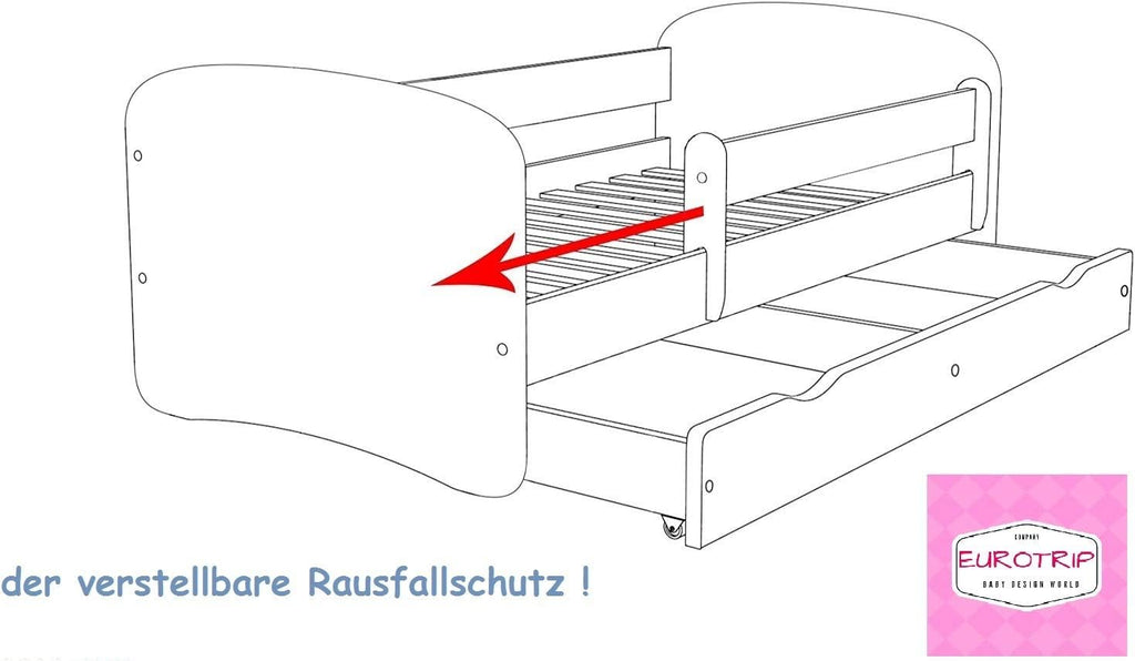 BDW Kinderbett Super Hunde - Babybett mit Matratze und Schublade - Bequem und Langlebig Rausfallschutz Bett - Kinderzimmer - Weiß (180x90)