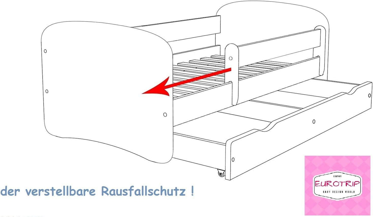 BDW Kinderbett Super Hunde - Babybett mit Matratze und Schublade - Bequem und Langlebig Rausfallschutz Bett - Kinderzimmer - Weiß (180x90)