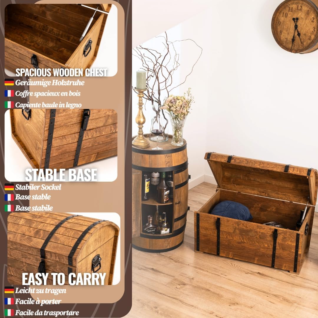 CREATIVE COOPER Holztruhe 180L â€?Klassischer Aufbewahrungskoffer aus geöltem Erlenholz â€?Vintage Design â€?Für Wohnzimmer, Terrasse & Garten â€?80x50x50 cm