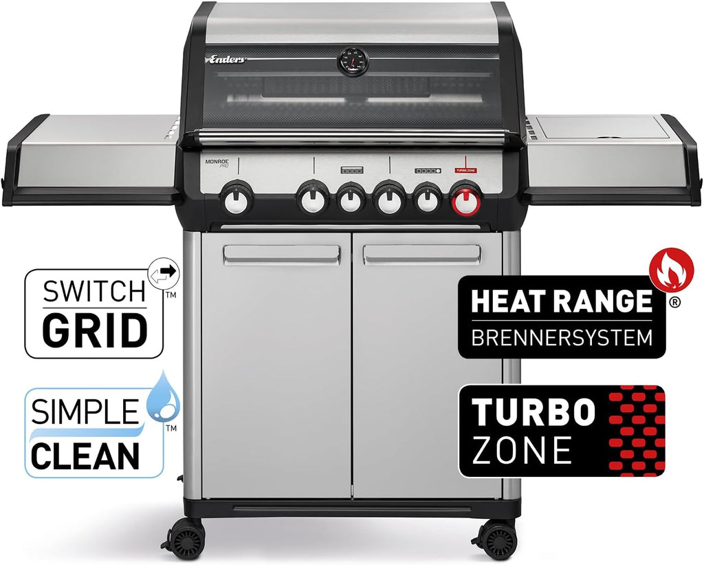 Enders® Gasgrill Monroe Pro 4 SIKR Turbo, 4-Brenner, mit Kocher und Infrarot-Heckbrenner, PanoVision Sichtfenster, Gussrost, Aluguss Grill, 800 °C TURBO ZONEâ„? SIMPLE CLEANâ„? #8362