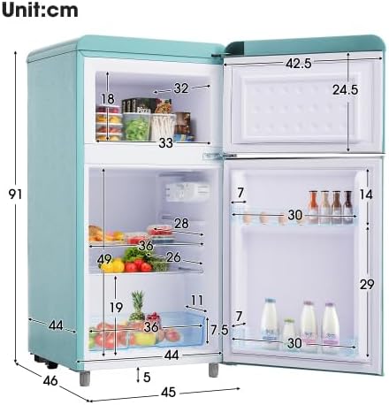 Merax Retro Kühlschrank mit Gefrierfach â€?72L Mini Kühlschrank, 21L Gefrierfach, 120 kWh/Jahr, Energieklasse E, LED-Licht, Cyan â€?Ideal für kleine Haushalte