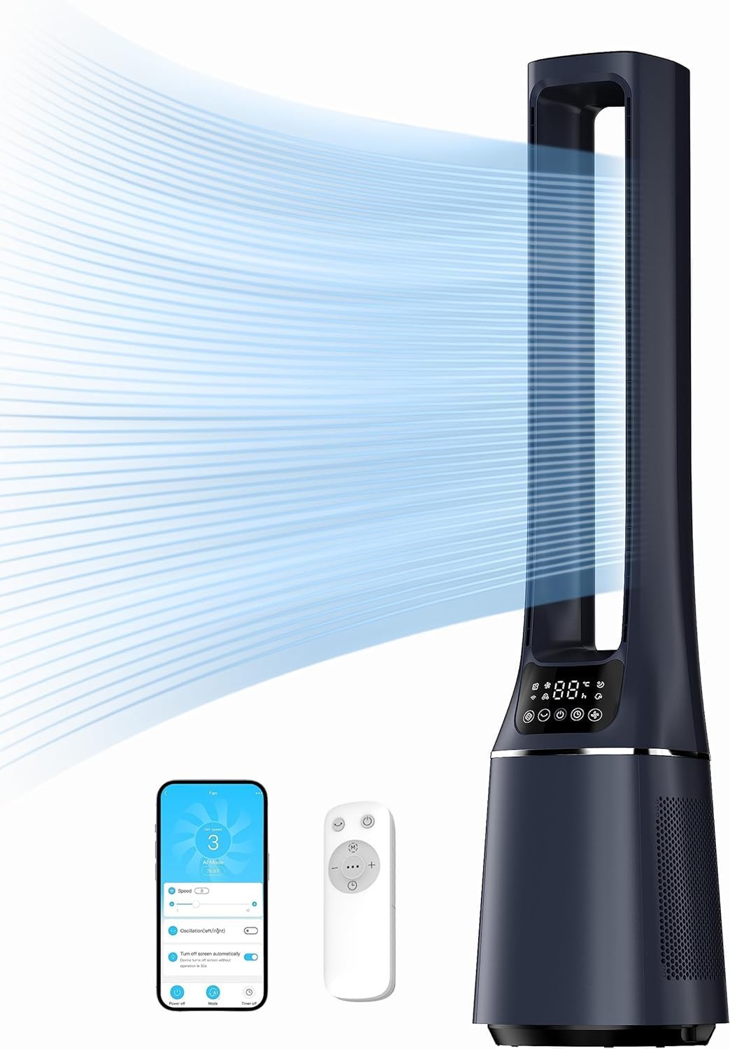 Midea MFP-120i (BL) 2 in 1 Turmventilator Leise 38dB Luftreiniger H13 True HEPA auf 47.6 ãŽ?LED Display Fernbedienung Oszillation 12H Timer Kompatibel für Wireless Connection App Alexa Google