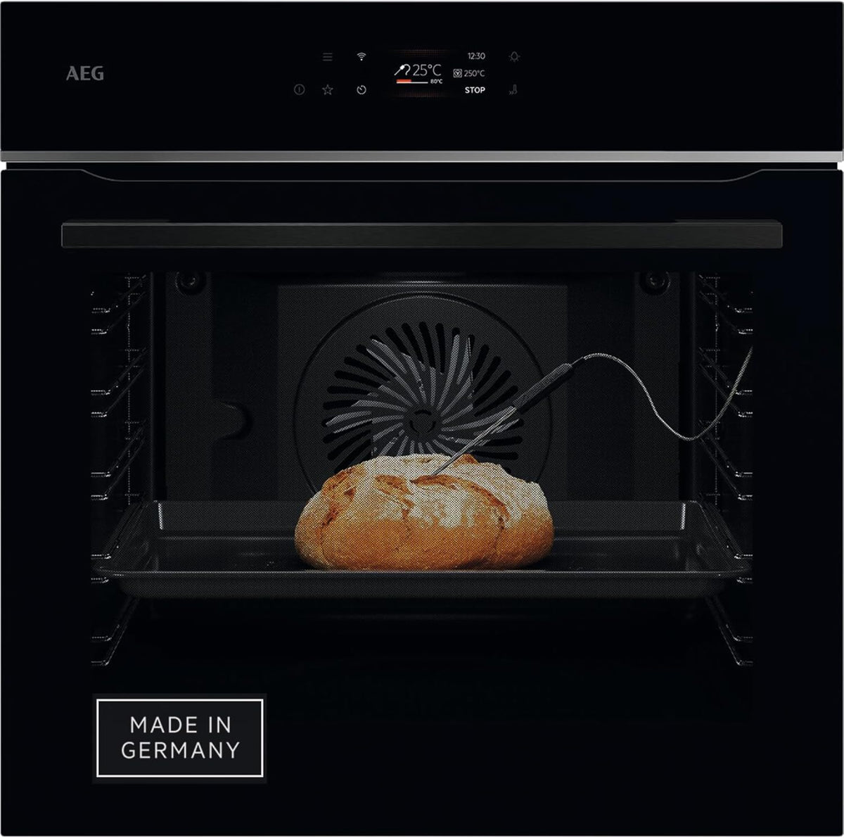 AEG Einbaubackofen â€?Serie 5 Ringheißluft: Gleichmäßige Garergebnisse auf 3 Ebenen â€?Pyrolyse Selbstreinigung â€?25 Automatikprogramme â€?LED-Touchdisplay â€?Schnellaufheizung â€?Schwarz â€?BPE53516AB