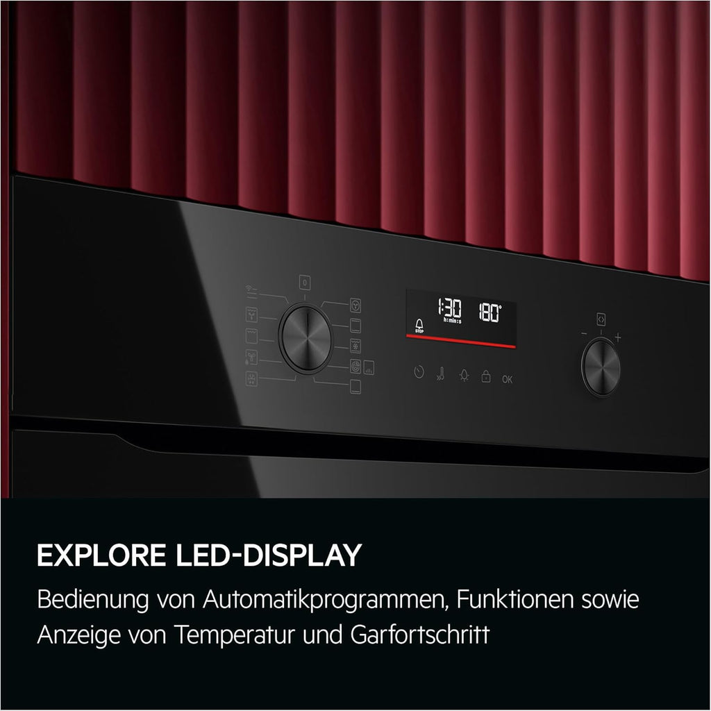 AEG Einbaubackofen â€?Serie 5 Ringheißluft: Gleichmäßige Garergebnisse auf 3 Ebenen â€?Pyrolyse Selbstreinigung â€?25 Automatikprogramme â€?LED-Touchdisplay â€?Schnellaufheizung â€?Schwarz â€?BPE53516AB