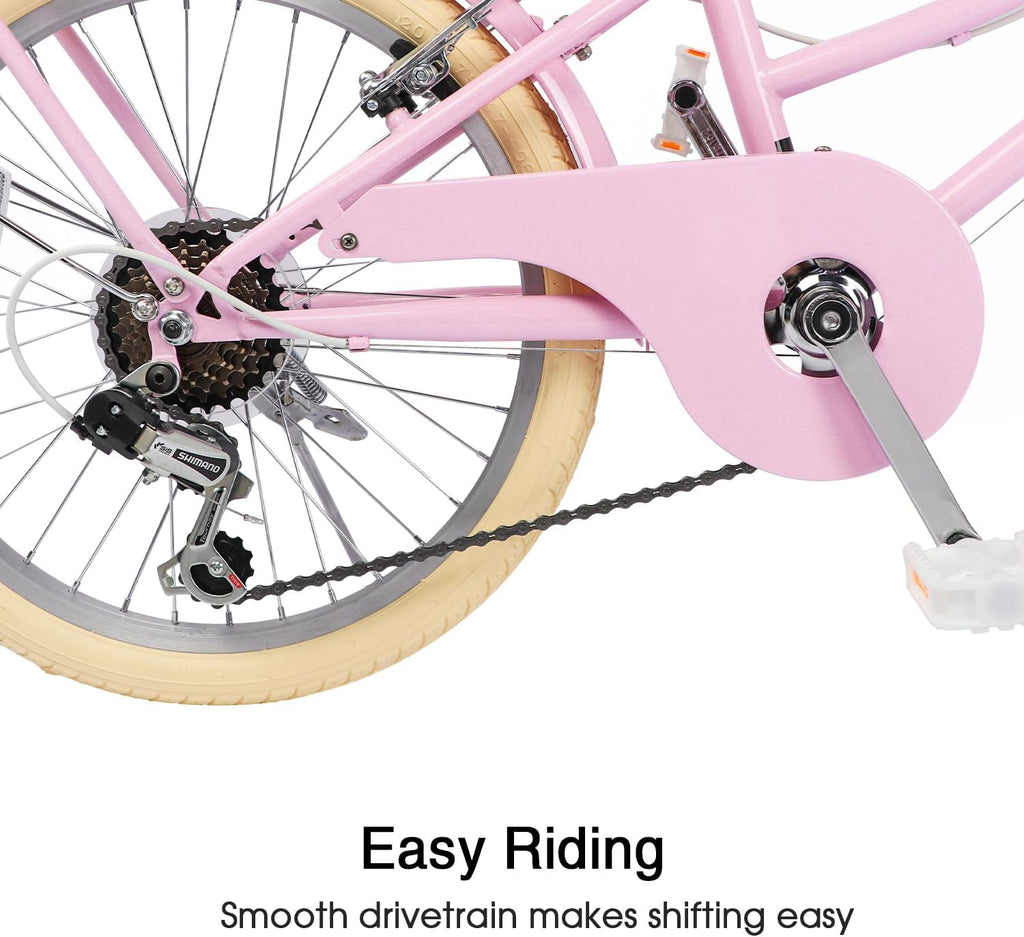 Glerc Missy 20 24 26 Zoll Mädchen City 6-Gang Hybrid Cruiser Fahrrad mit Weidenkorb für Jugend über 6-Jahre alt, mehrere Farben