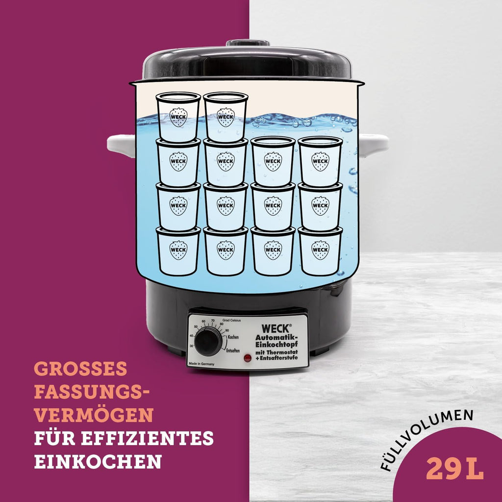 WECK Einkochautomat WAT14 (Finale Serie) Emaille mit Präzisionsthermostat â€?29L Einkochtopf, Glühweinkocher, Dampfentsafter, Einweckautomat â€?Made in Germany, hochwertig & vielseitig