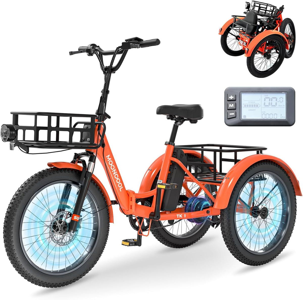 MOONCOOL E Bike Klapprad, 20" E Bike Herren Damen Mit 36V 20AH Akku, 250W Motor Elektrofahrrad, LCD-Display, Geschwindigkeit 25 KM/H, 167 KM Reichweite, IP65, 45 NM Electric Bike Mit GroßEn KöRben