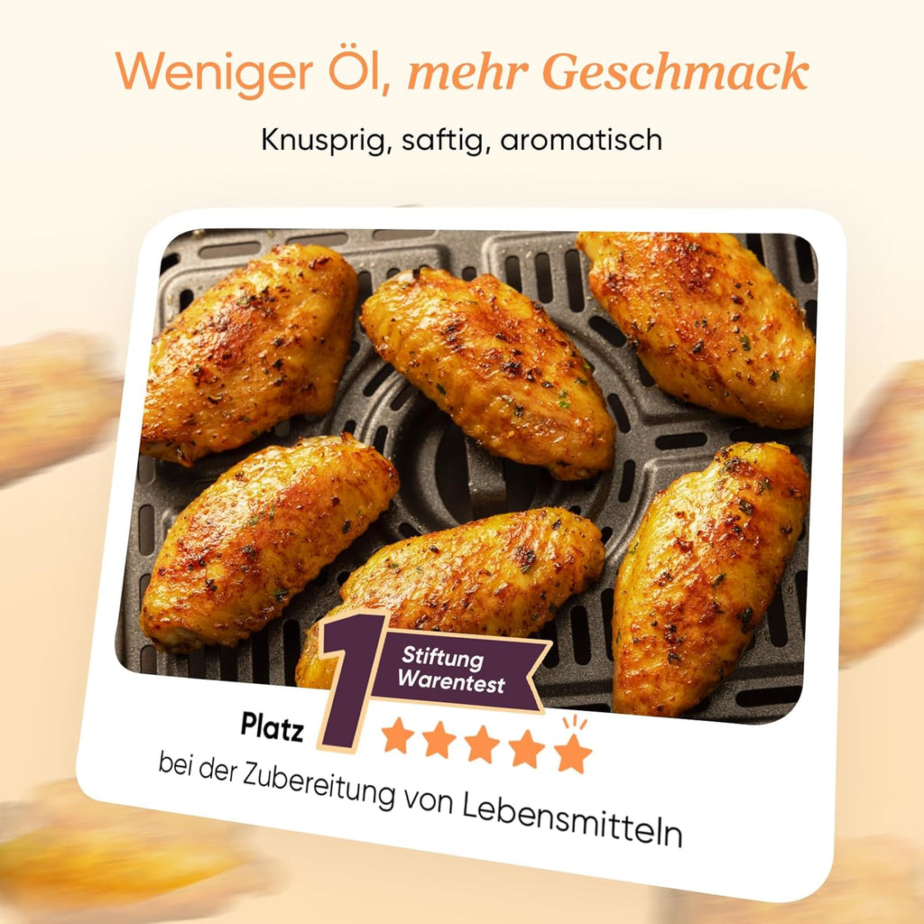 COSORI Heißluftfritteuse 2 Kammern, Airfryer Testsieger der Stiftung Warentest, 6-in-1 Dual Zone Air fryer 8,5 L, Heissluftfritteuse Doppelkammer mit Sichtfenster, energiesparend, Gold