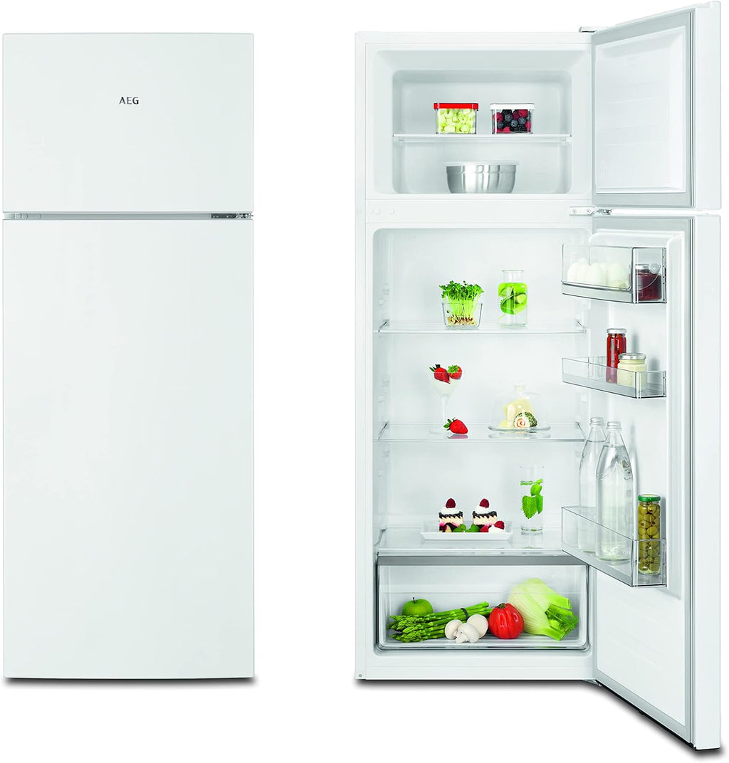 AEG RDB424E1AW Freistehender Doppeltür - Kühlautomat/Serie 5000 mit ColdSense / 1434 mm/Gefrierteil oben / 206 L/LowFrost â€?weniger Eisbildung/Farbe: Weiß/E