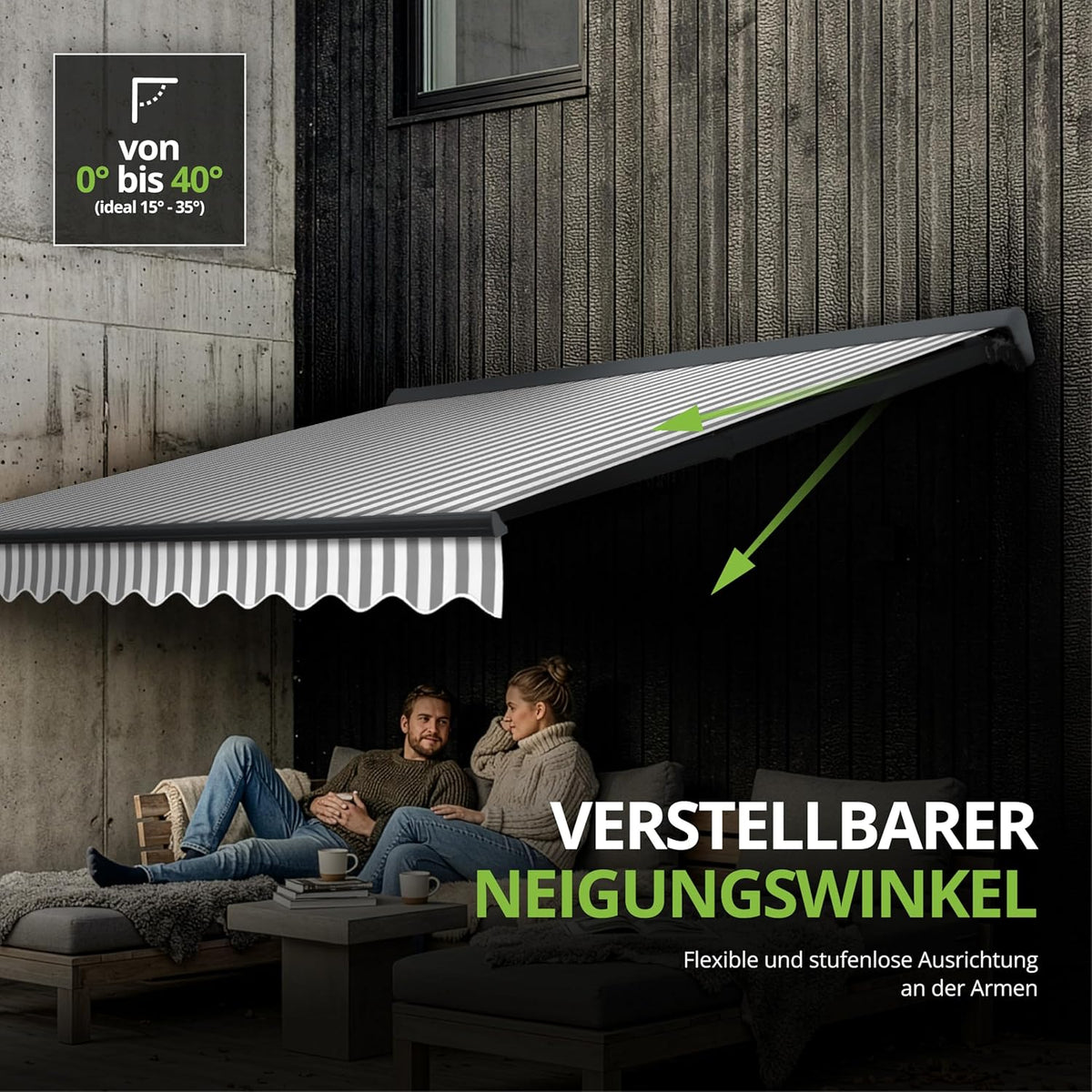 Eclipse Kassettenmarkise Halbkassette Gelenkarm Sonnenschutz Markise Sonnenmarkise Balkonmarkise manuell Standard 2,5 x 2,0 m m Stoff 280g/m² Polyester (PE) UV-Schutz 50+, Markisentuchfarbe: Grau-Weiß