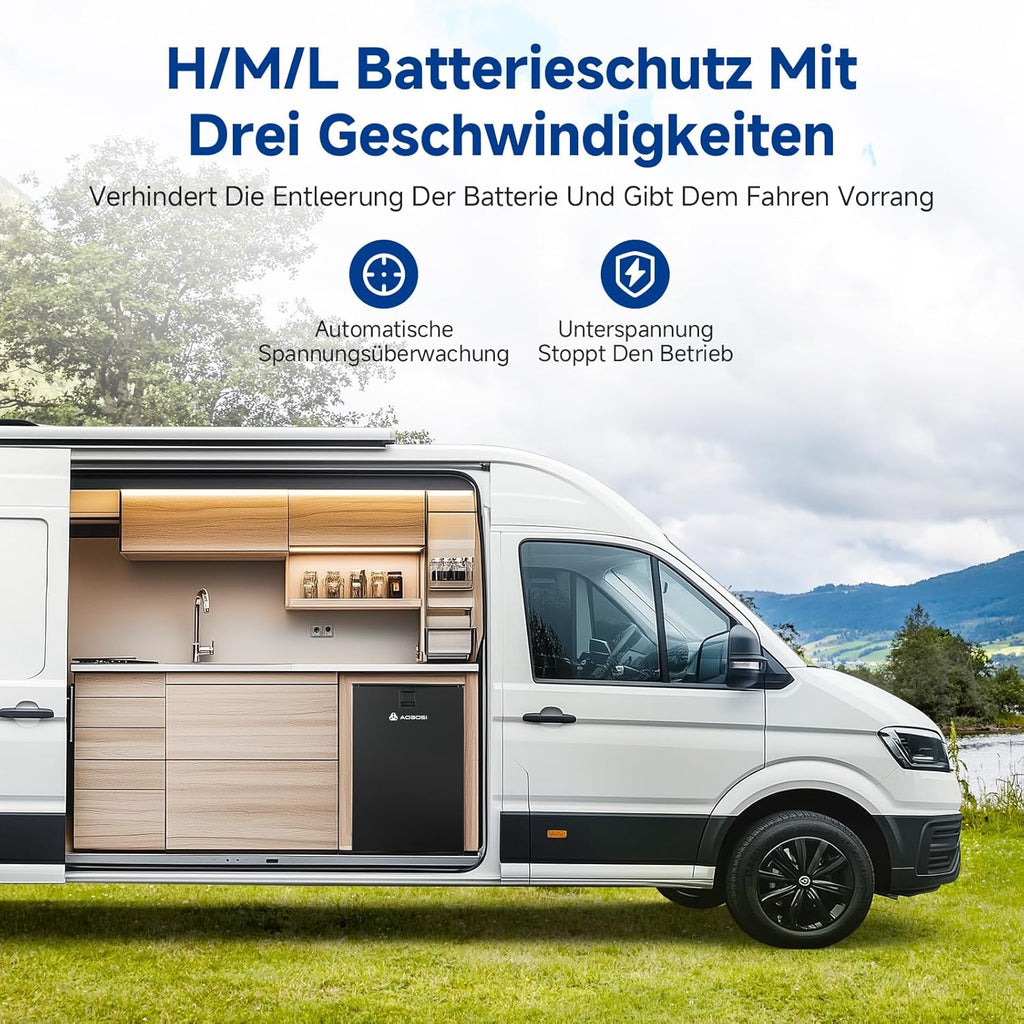 AAOBOSI 110L Kompressor Kühlbox, Zwei Temperaturzonen, Wohnmobil Kühlschrank mit LED-Leuchten, 12/24V DC, Großem Fassungsvermögen Kühlbox Auto, bis -15â„?für Auto, Wohnmobile, Boote, Camping und Reisen