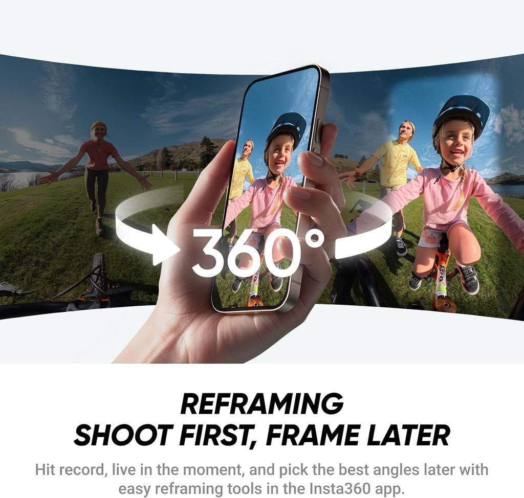 X4 Air Motorrad-MultiView-Bundle - 165 g leichte 8K 360°-Kamera, Unsichtbarer Selfie-Stick, auswechselbare Linsen, Aufnehmen  und  dann ausrichten, integr. Windschutz, FlowState-Stabilisierung