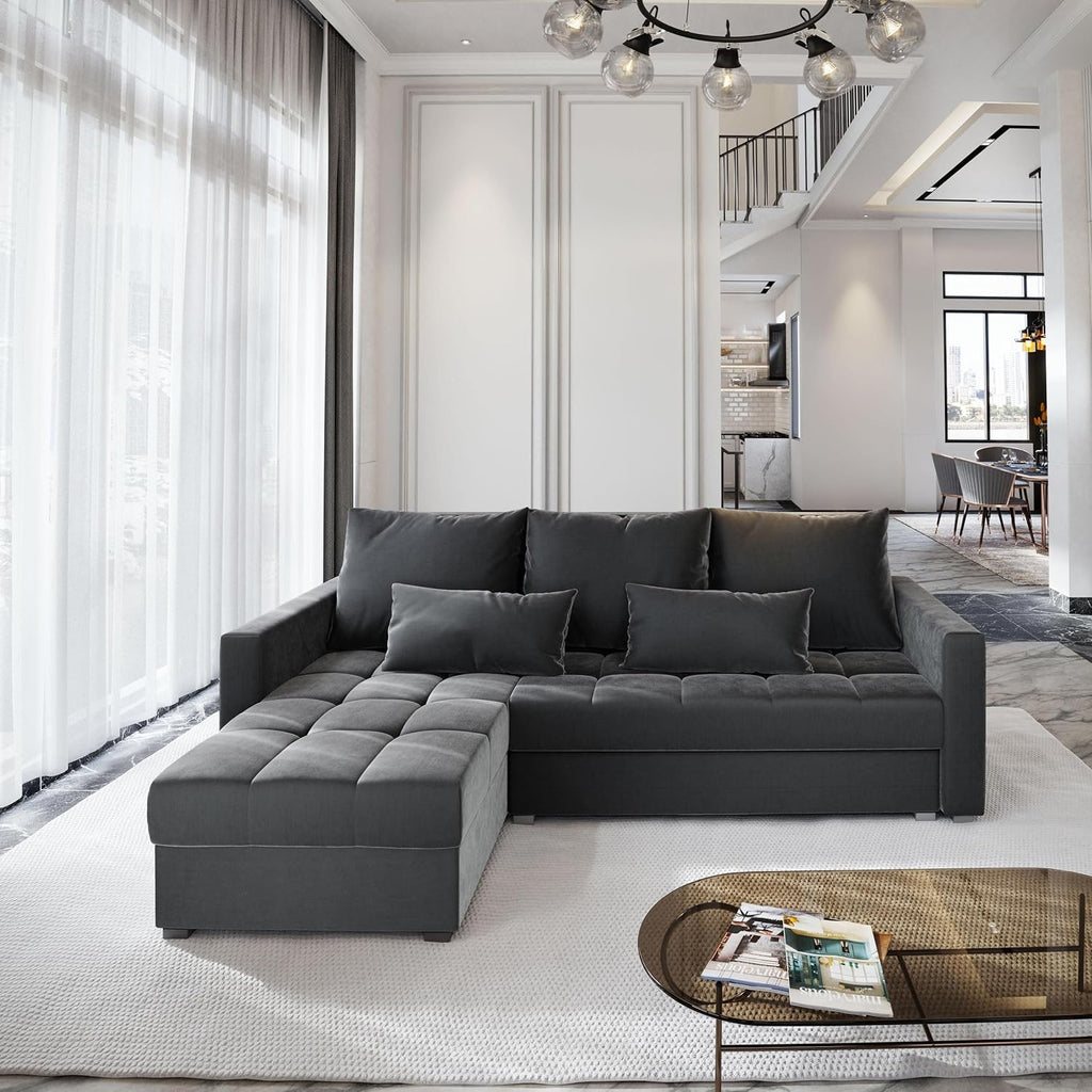 Masseno Ecksofa KOS PIK mit Schlaffunktion L-Form, Sofa mit Bettkasten, Wohnzimmersofa, Couch, Soffa, Bettsofa, Couchgarnitur- Grau, Paros 06