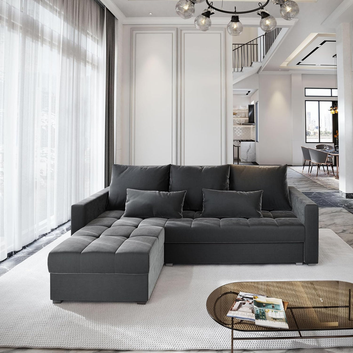 Masseno Ecksofa KOS PIK mit Schlaffunktion L-Form, Sofa mit Bettkasten, Wohnzimmersofa, Couch, Soffa, Bettsofa, Couchgarnitur- Grau, Paros 06