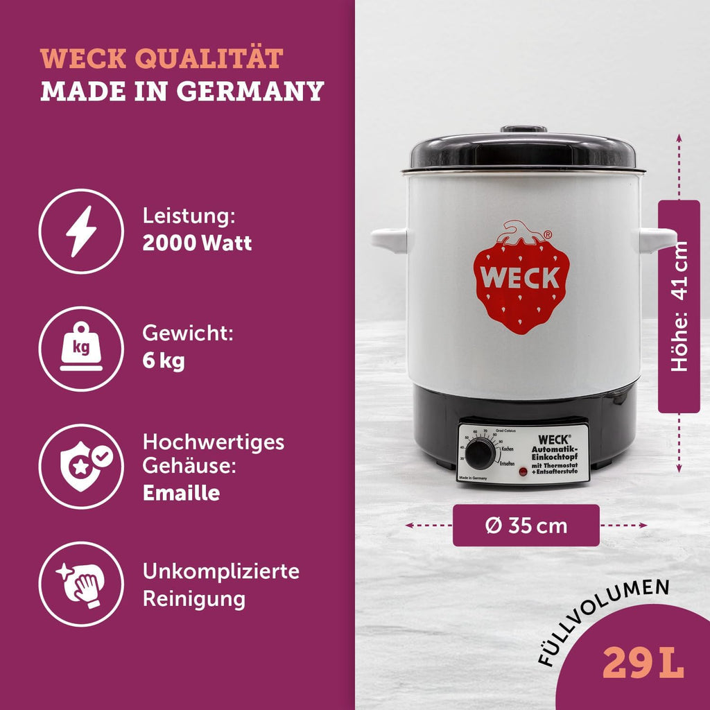 WECK Einkochautomat WAT14 (Finale Serie) Emaille mit Präzisionsthermostat â€?29L Einkochtopf, Glühweinkocher, Dampfentsafter, Einweckautomat â€?Made in Germany, hochwertig & vielseitig
