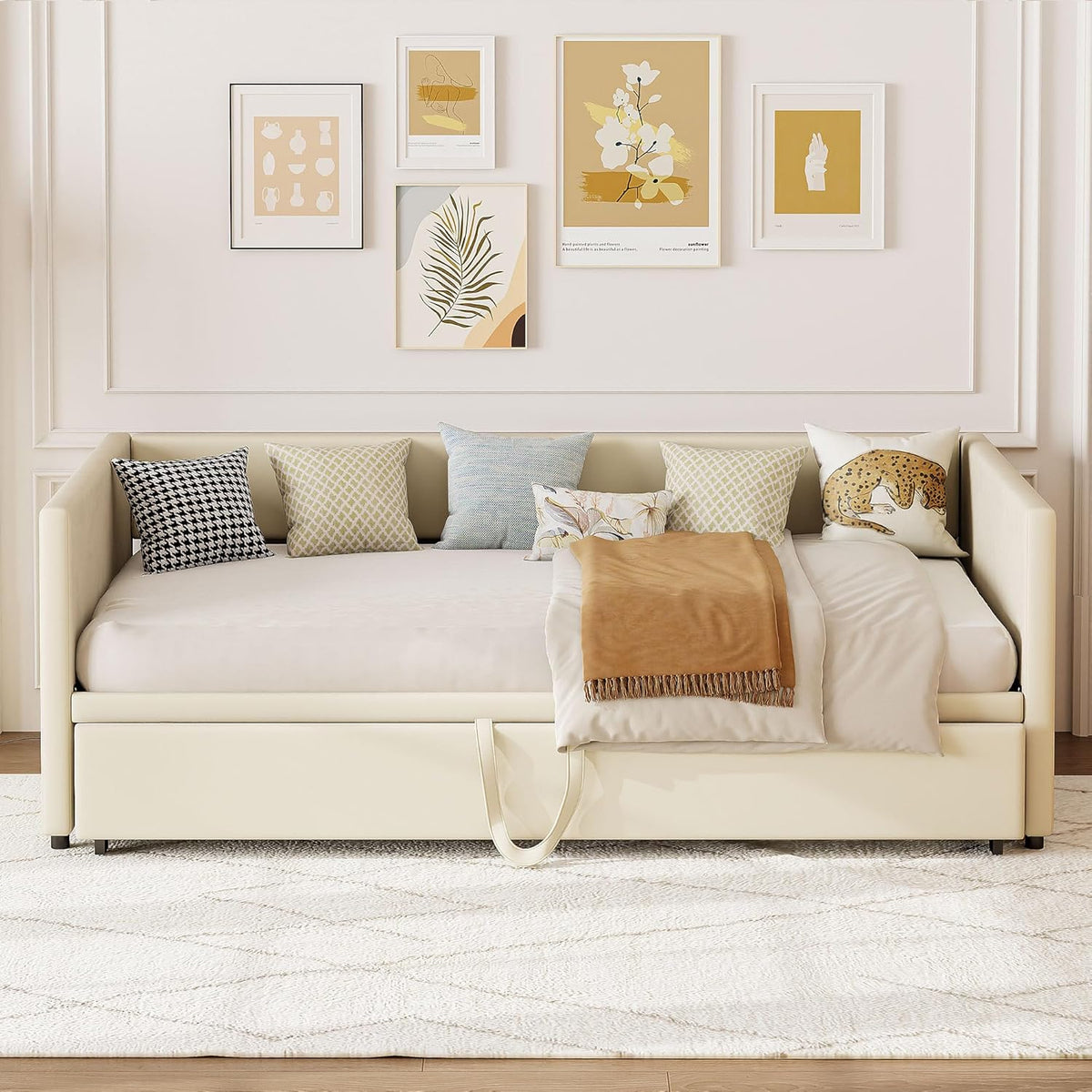Schlafsofa 200cm Breit, Schlafcouch Ausziehbar, Schrankbett mit Sofa, Murphy Bed 90/180 x 200 cm, Polsterbett Tagesbett Ausziehbar mit Lattenrost, Doppelbett, Samtstoff, ohne Matratze (Beige)