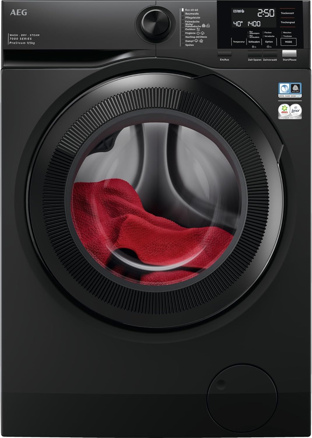 AEG Waschtrockner, Serie 7000 mit DualSense, 9 kg Waschen, 5 kg Trocknen, D, energiesparend, Mengenautomatik, Nachlegefunktion, ProSteam - Auffrischfunktion, 1600 U/min, LWR7S65690