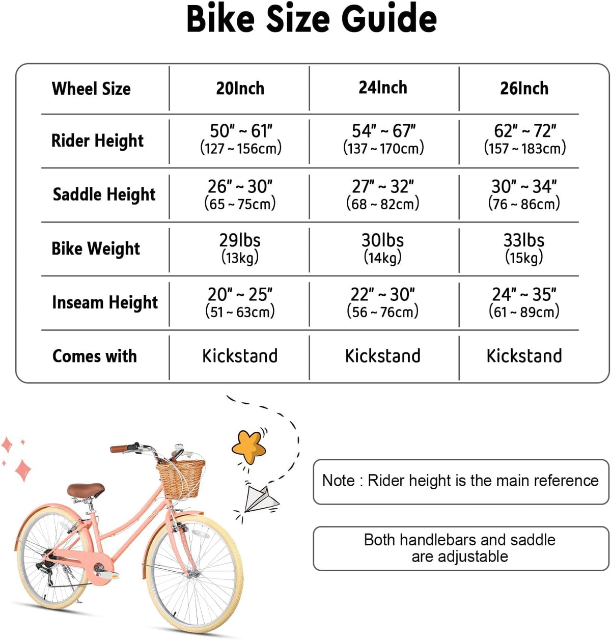 Glerc Missy 20 24 26 Zoll Mädchen City 6-Gang Hybrid Cruiser Fahrrad mit Weidenkorb für Jugend über 6-Jahre alt, mehrere Farben