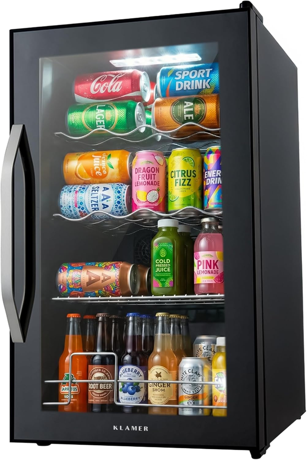 KLAMER Getränkekühlschrank 60 L, Mini Kühlschrank bis 60 Dosen, 0â€?0°C Touch Display, Glasfront, Automatische Abtaufunktion, Edelstahlgriff, Kühlschrank ohne Gefrierfach