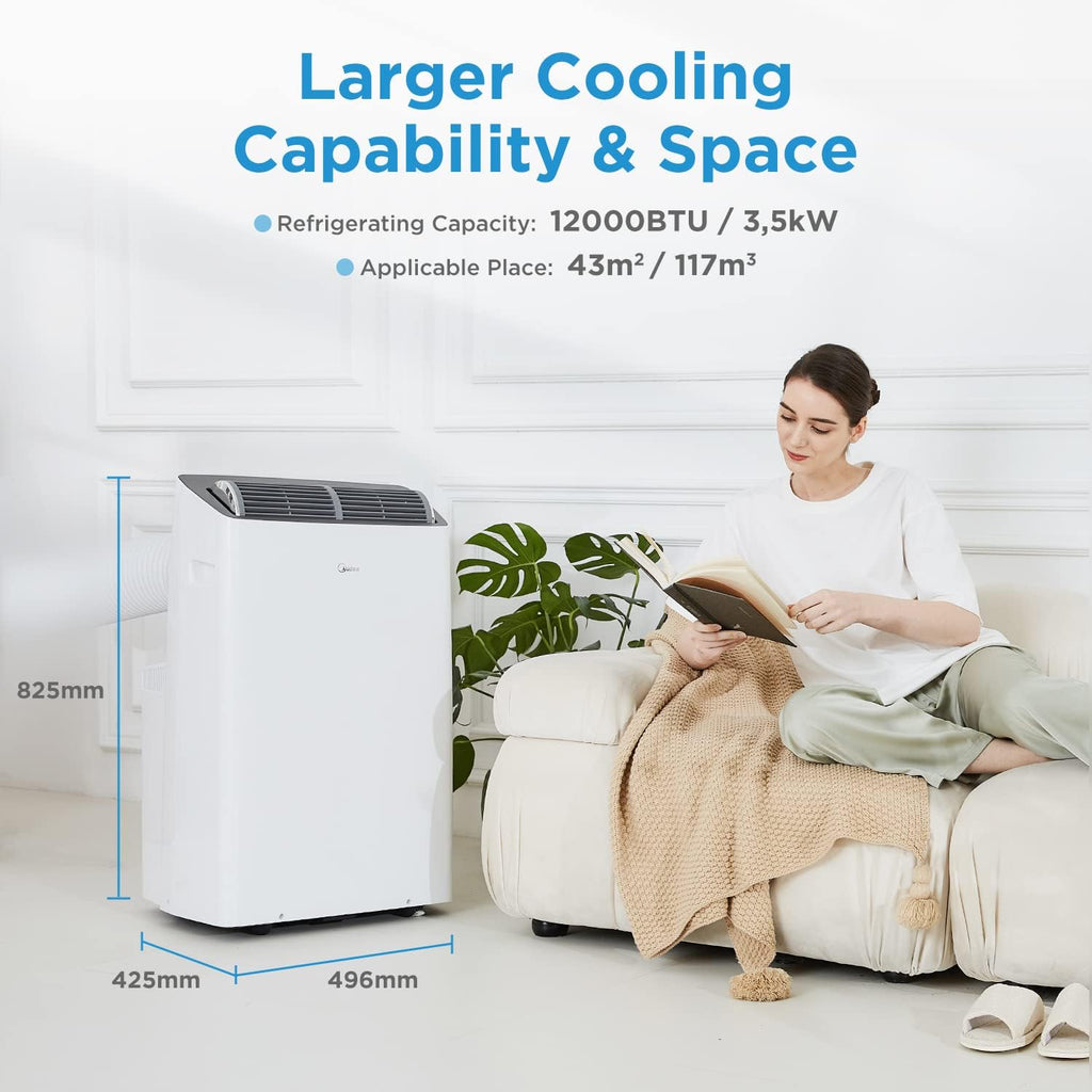 Midea Mobiles Klimagerät Silent Cool 26 Pro WF, 9000 BTU 2,6kW, Kühlen&Ventilieren&Entfeuchten, Raumgröße bis 88m³(33ãŽ?, APP-Steuerung/Alexa/Google Home/IFTTT, Mobile Klimaanlage mit Abluftschlauch
