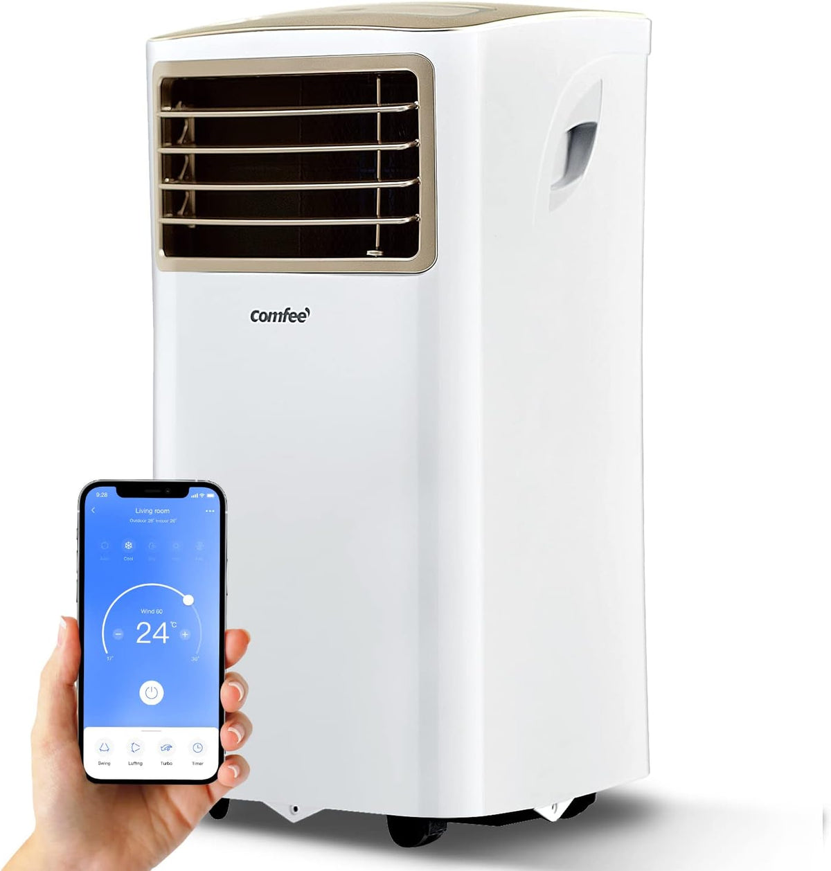 Comfee Mobiles Klimagerät Breezy Cool Pro 2.6,9000 BTU 2,6kW, Kühlen&Ventilieren&Entfeuchten,APP-Steuerung,Raumgröße bis 88m³(33ãŽ?,Mobile Klimaanlage mit Abluftschlauch
