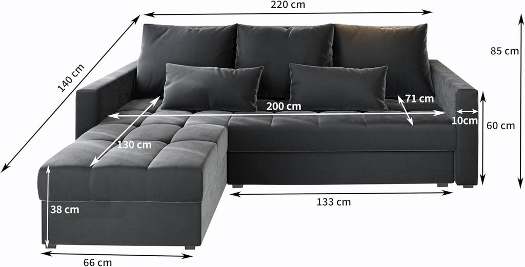 Masseno Ecksofa KOS PIK mit Schlaffunktion L-Form, Sofa mit Bettkasten, Wohnzimmersofa, Couch, Soffa, Bettsofa, Couchgarnitur- Grau, Paros 06