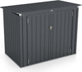 GOPLUS Gerätehaus Metall 1,5 m², Geräteschuppen mit Klappdeckel & 2 Türen, Mülltonnenbox Müllhaus für 2 Mülltonnen, Gartenschuppen Gartengerätehaus für Farm, Terrasse, 172 x 101 x 130 cm (Dunkelgrau)