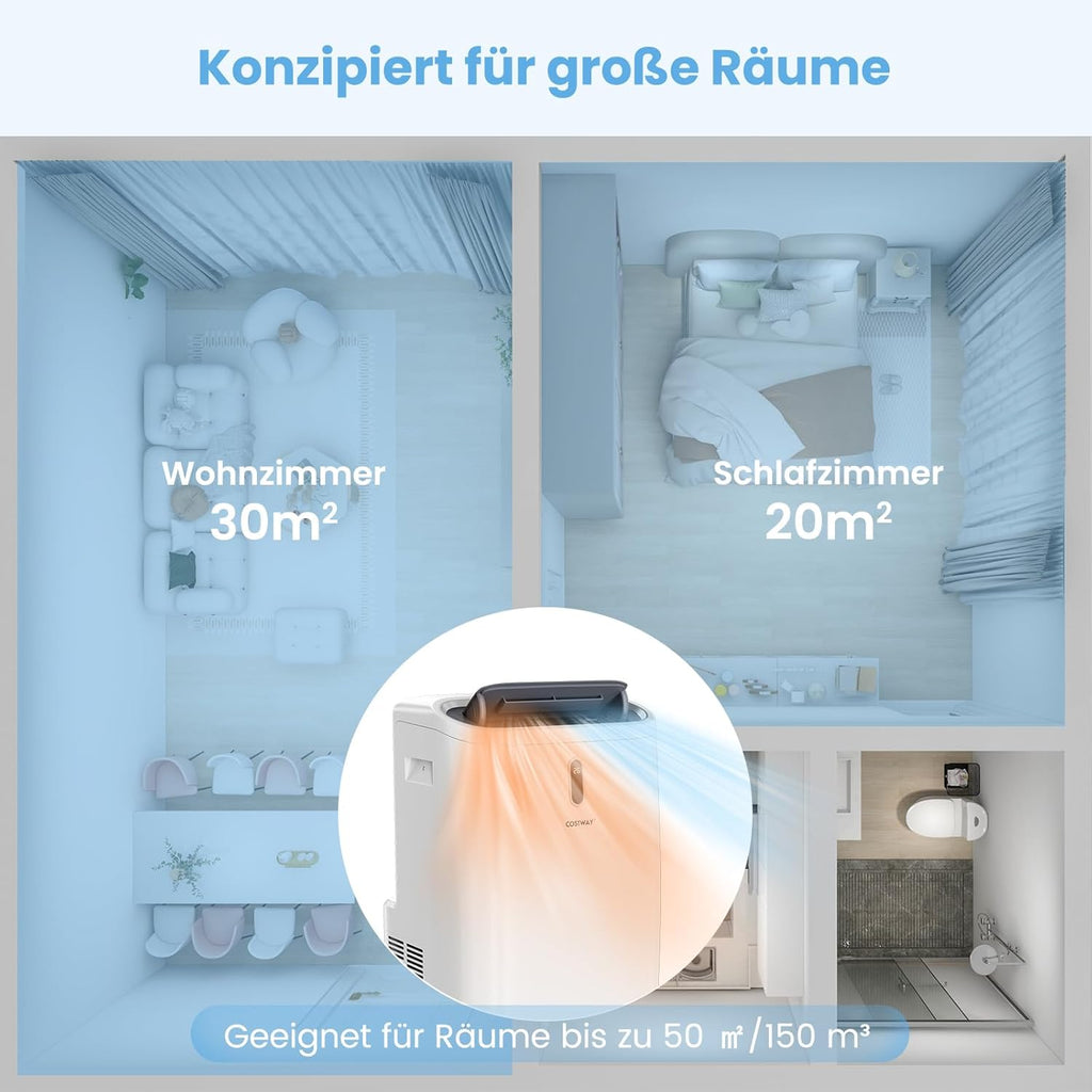 COSTWAY Klimaanlage mobil 16000BTU, Klimagerät mit Abluftschlauch, 5 in 1 Kühlen & Heizen & Entfeuchten & Belüften & Schlafmodus für Räume bis zu 150 m³, Fernbedienung/App, 24H Timer, 4700W, â‰?7dB