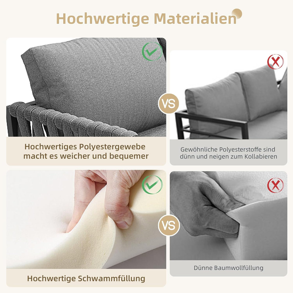 Merax Gartenmöbel Set 8-9 Personen, Sitzgruppe Gartenlounge Set mit Kissen & Tisch, Outdoor Ecksofa-Set aus verzinktem Eisen, handgeflochten dickem Seil, Essgruppe für Garten Balkon Terrasse, Grau