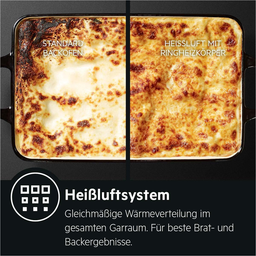 AEG Einbaubackofen â€?Serie 5 Ringheißluft: Gleichmäßige Garergebnisse auf 3 Ebenen â€?Pyrolyse Selbstreinigung â€?25 Automatikprogramme â€?LED-Touchdisplay â€?Schnellaufheizung â€?Schwarz â€?BPE53516AB