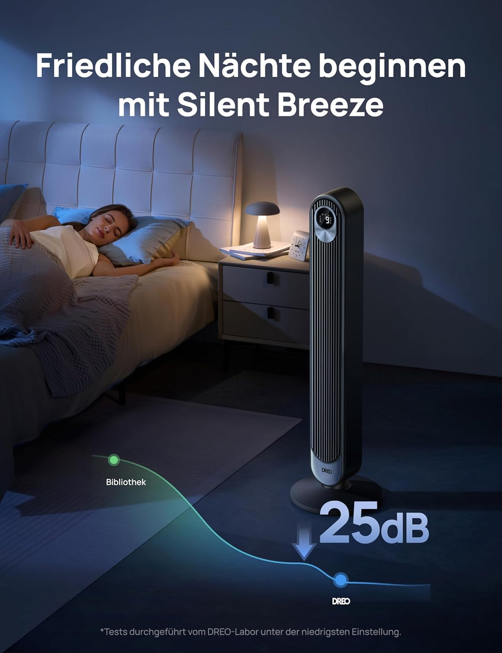 Dreo Smart 20dB DC Motor Turmventilator Leiser, 11M Windentfernung Ventilator mit Fernbedienung,9 Stufen 4 Modi, 90° Oszillierender Standventilator mit Sprachteuerung für Schlafzimmer, 12H Timer
