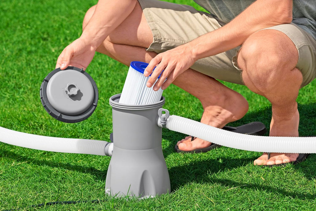 Bestway® Steel Pro MAXâ„?Aufstellpool Komplett-Set mit Filterpumpe Ø 396 x 122 cm, lichtgrau, rund